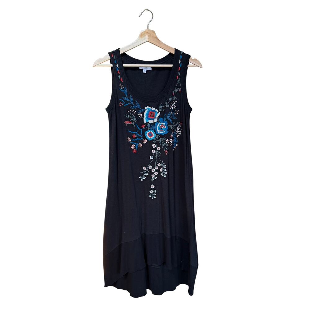 Caite x Athleta Black Embroidered Stretch Ribbed Cotton Tank Dress - Size S